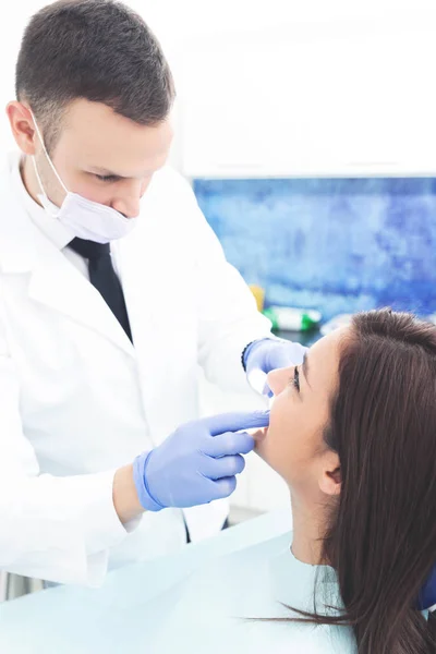 Dental Examination Young Patient Closeup Picture Teeth Health Concept — ストック写真