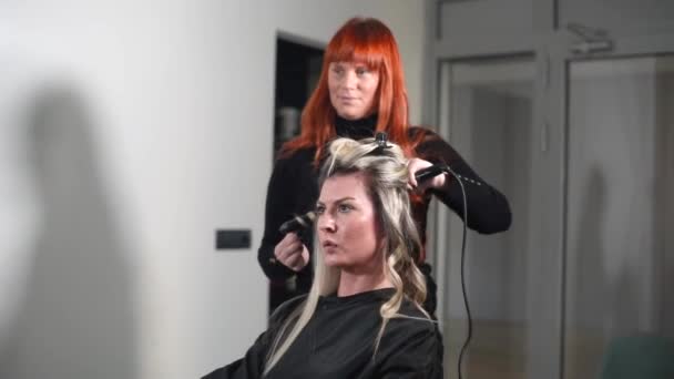 Professional Hairdresser Her Client — Stockvideo