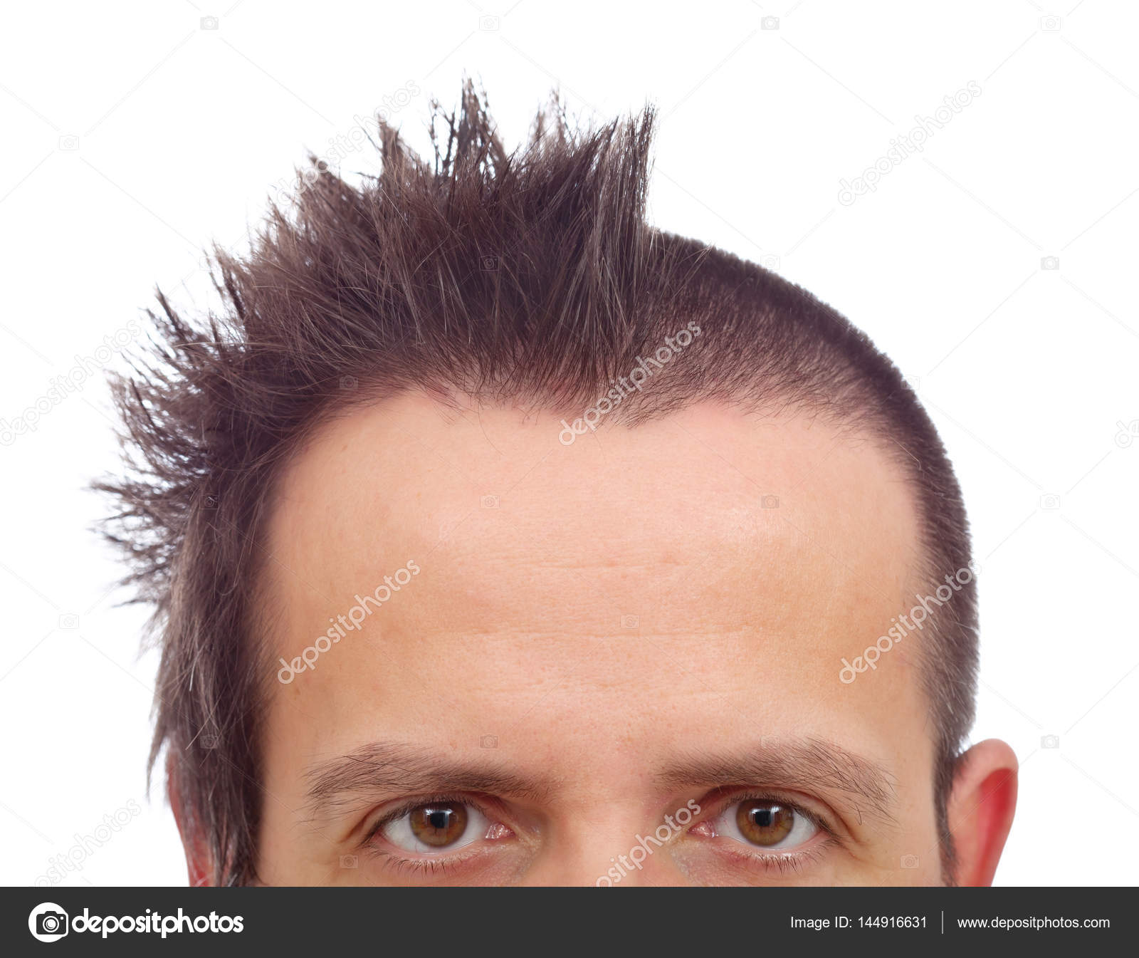 Male upper half face with funny haircut and copyspace on large f Stock  Photo by ©lightkeeper 144916631