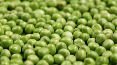 Kabuklu taze yeşil bezelye boyunca hareketinin yakın çekim 
