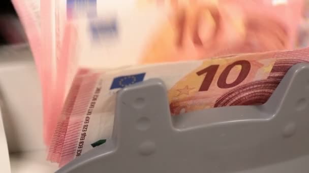 Zbliżenie Liczarki Banknotów Euro Licznik Maszyna — Wideo stockowe