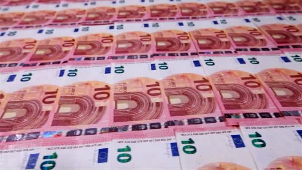 Primer Plano Del Movimiento Largo Diez Capas Billetes Euros Dispuestas — Vídeo de stock