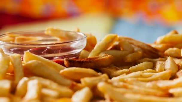 Stop Frame Batatas Fritas Com Ketchup Prato Lentamente Desaparecendo Animação — Vídeo de Stock