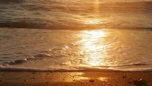 Reflet Coucher Soleil Dans Les Vagues Mer Calme Brisant Sur — Video