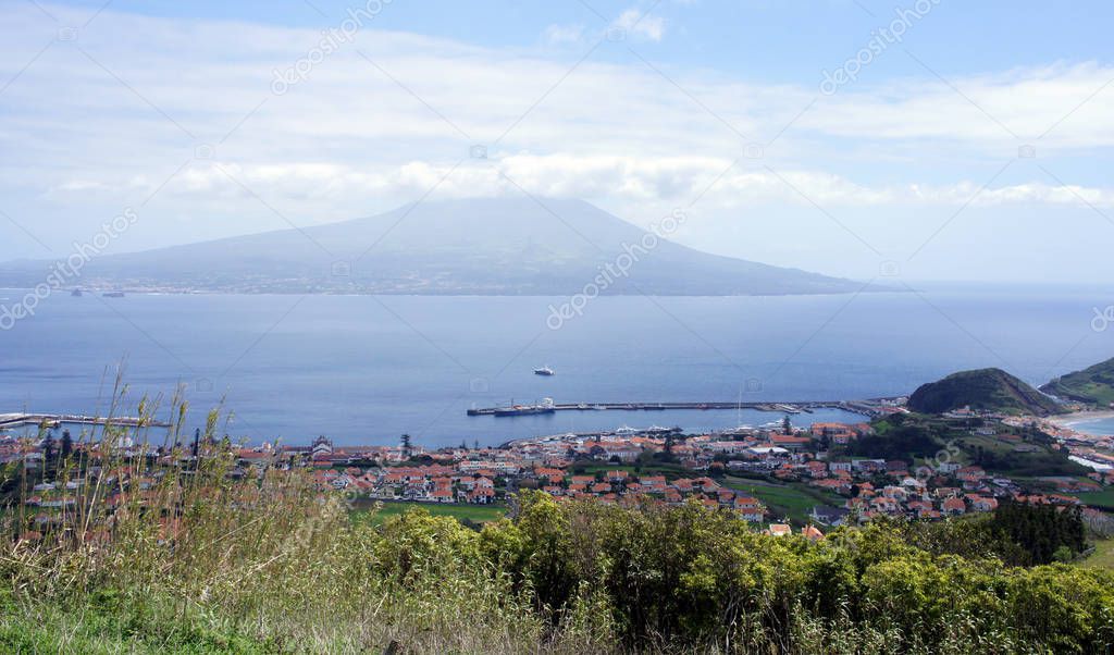 The city of Horta and the neighboring island of Pico.Faial Island.Azores.