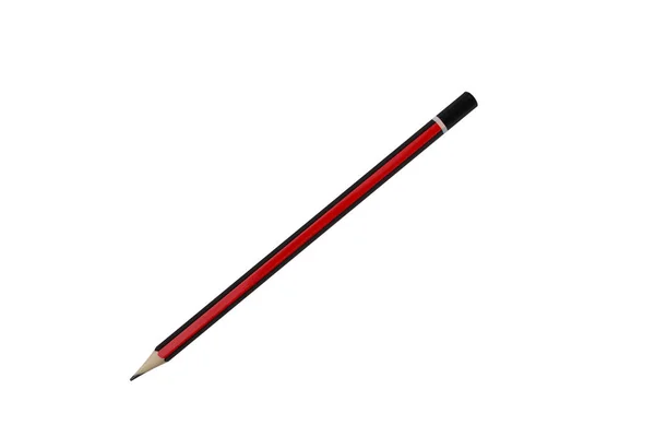 Wooden Pencil Red Black Stripes Wooden Graphite Pencil Rubber Eraser — Stock Photo, Image