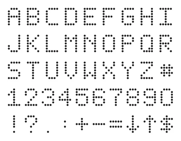Pixel nebo vysvědčení abecedy, číslice a symboly — Stockový vektor