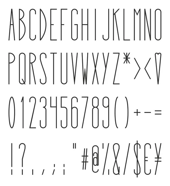又高又瘦的经常字母、 数字和符号 — 图库矢量图片