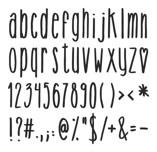 Vysoký a hubený rukopisu abecedy, číslice a symboly Set 2 — Stockový vektor