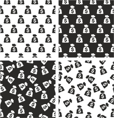 Çanta dolusu para hizalanmış dolar simgesi olan ve rastgele Seamless modeli küme
