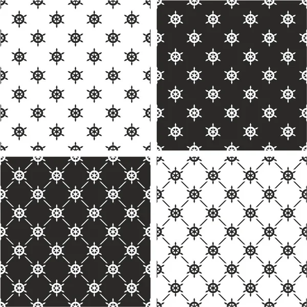 Boat Steering Wheel Seamless Pattern Set — Stock Vector