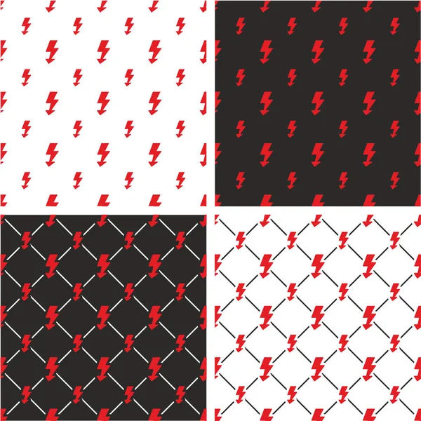 Símbolo de rayo eléctrico Conjunto de color rojo de patrón sin costura grande y pequeño — Vector de stock