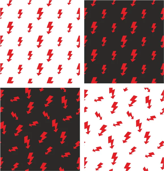 Elektrischer Blitz Symbol groß & klein ausgerichtet & zufällige nahtlose Muster rote Farbe eingestellt — Stockvektor