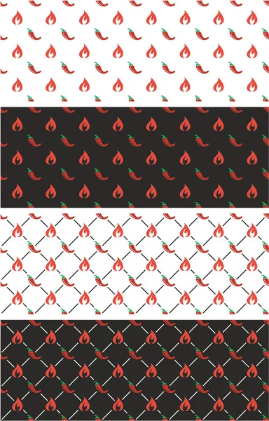 Hot Chili Pepper Seamless Pattern Color zestaw — Wektor stockowy