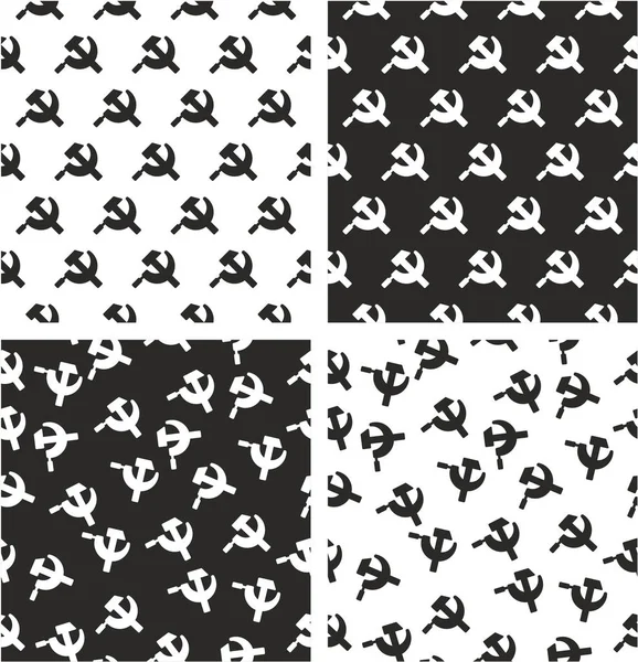 Martillo ruso y hoz o símbolo comunista alineado y aleatorio conjunto de patrones sin costura — Archivo Imágenes Vectoriales