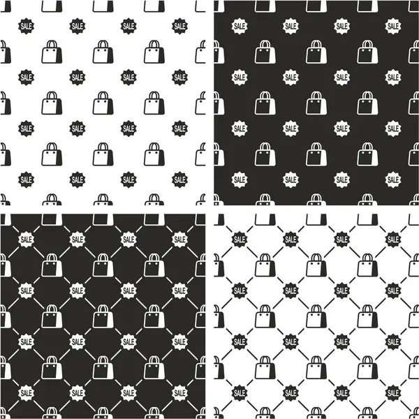 Eladó jel & bevásárló táska vagy papír zacskó nagy & kis Seamless Pattern szett — Stock Vector