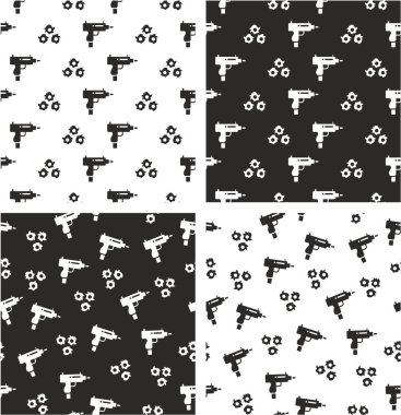 Uzi silah ve mermi delikleri büyük ve küçük hizalanmış ve rasgele ayarla