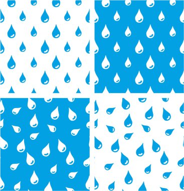 Su damlaları büyük ve küçük hizalanmış ve rasgele Seamless Modeli mavi