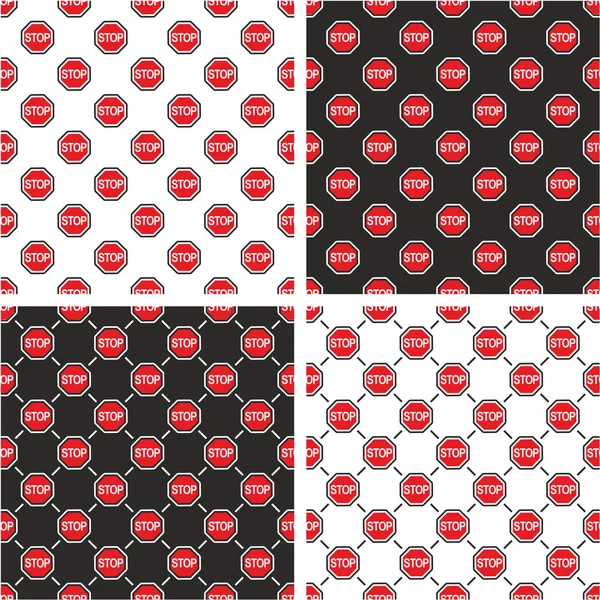 Stop signe modèle sans couture rouge & blanc motif de couleur ensemble — Image vectorielle