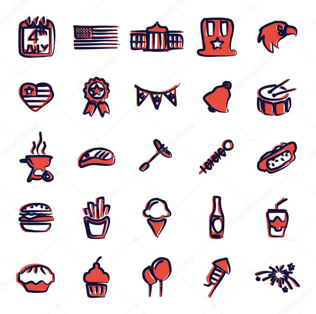 4th Of July Icons Freehand 2 Color