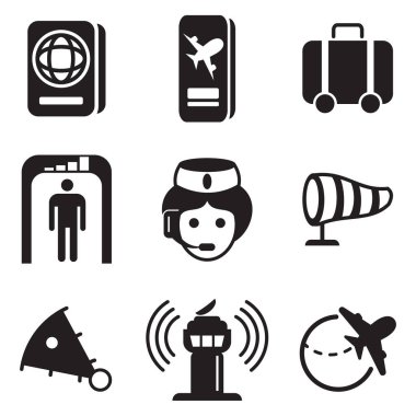Havaalanı simgeler siyah ve beyaz