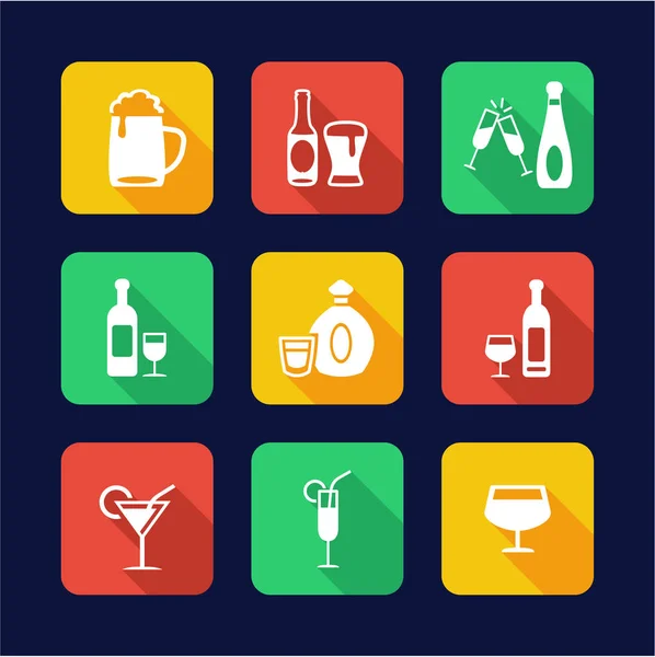 Alcoholic Drinks Icons Flat Design — Stock Vector