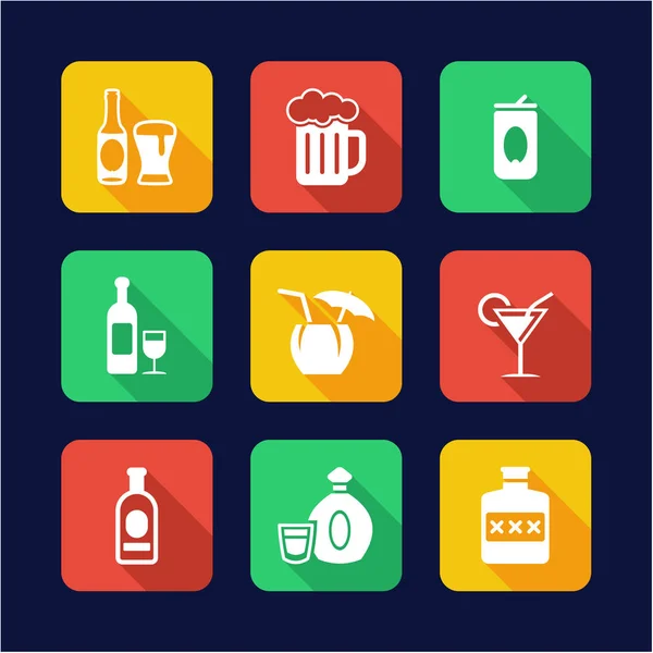Iconos de alcohol Diseño plano — Vector de stock