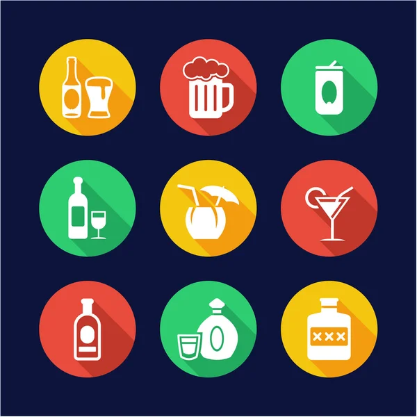 Círculo de diseño plano de iconos de alcohol — Vector de stock