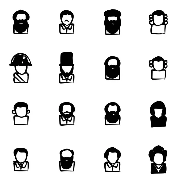 Icônes Avatar Personnages historiques Remplissage à main levée — Image vectorielle