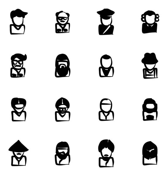 Avatar Icons Set 3 Freehand Fill — Stock Vector