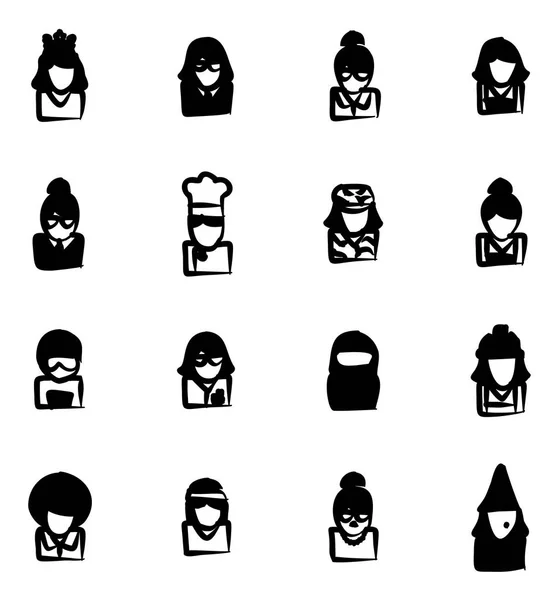 Avatar Icons Set 6 Freehand Fill — Stock Vector