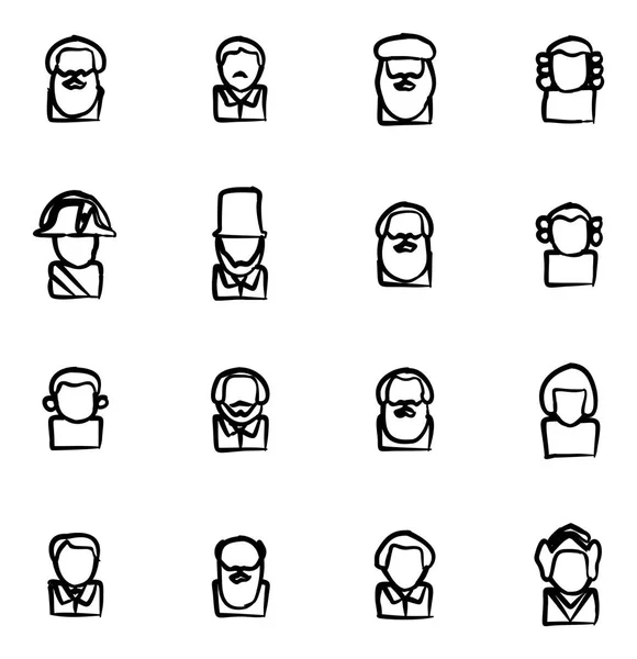 Avatar Icons Historical Figures Freehand Stok Ilustrasi 