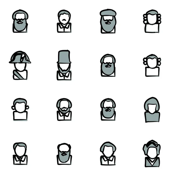 Avatar Icons Historical Figures Freehand 2 Warna Stok Ilustrasi Bebas Royalti