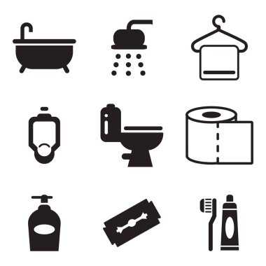 Banyo simgeler siyah ve beyaz