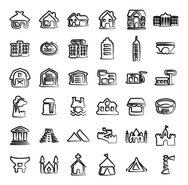 Iconos de edificios Freehand — Archivo Imágenes Vectoriales