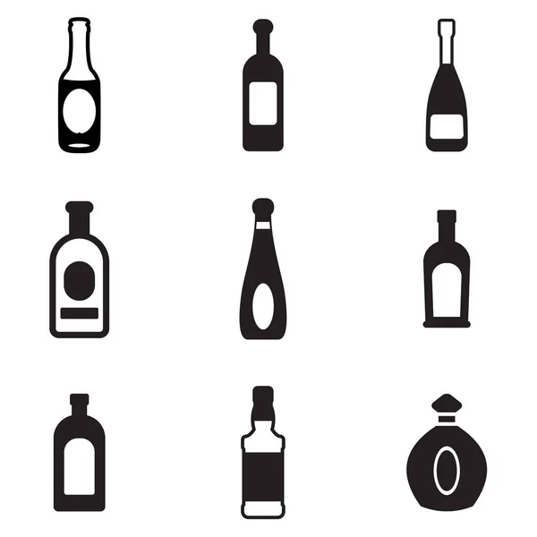 Iconos de botella Blanco y Negro — Vector de stock