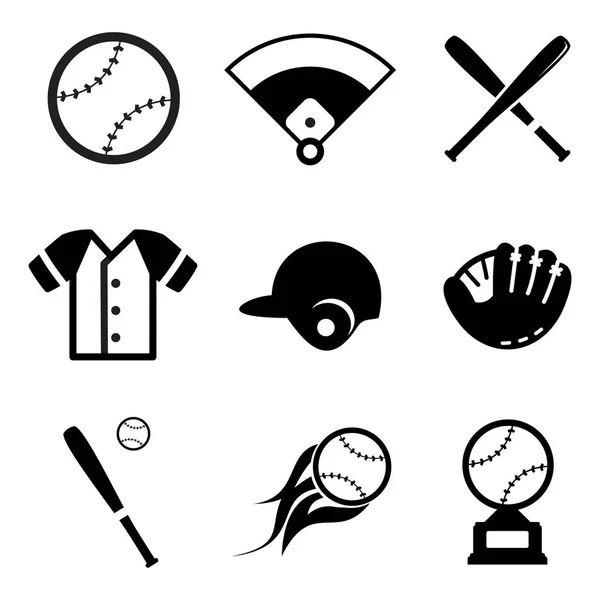Iconos de Béisbol Blanco y Negro — Vector de stock
