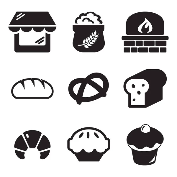 Piekarnia ikony czarny & biały — Wektor stockowy