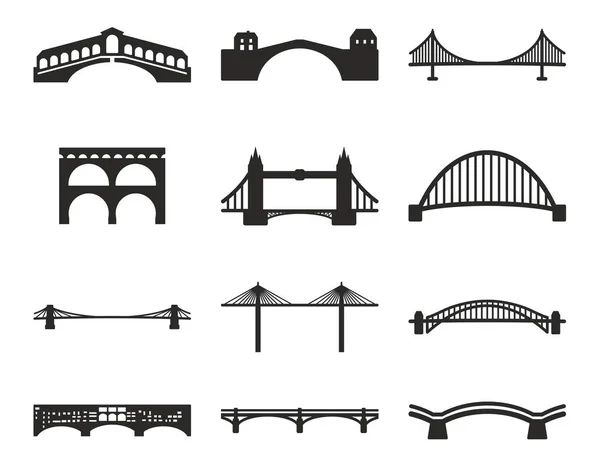 Ícones da ponte preto & branco — Vetor de Stock