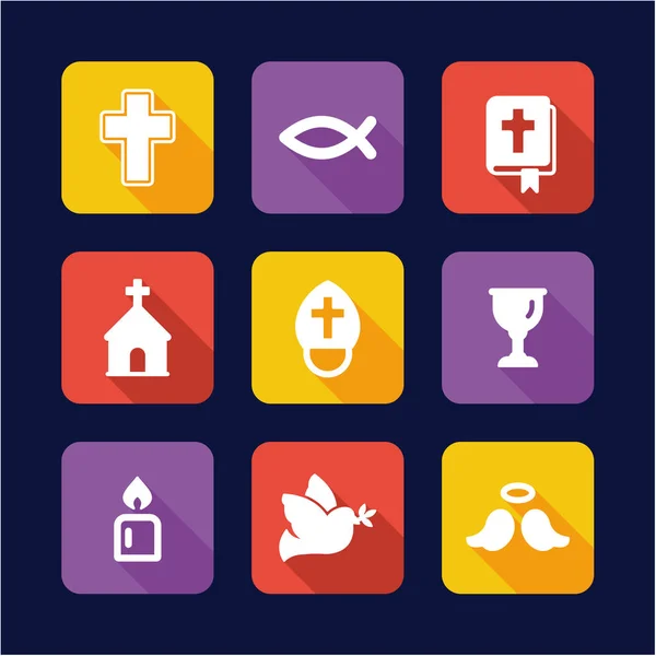 Christianity Icons Flat Design — Stock Vector