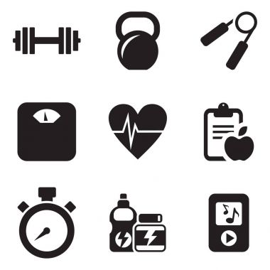 Fitness simgeler siyah ve beyaz