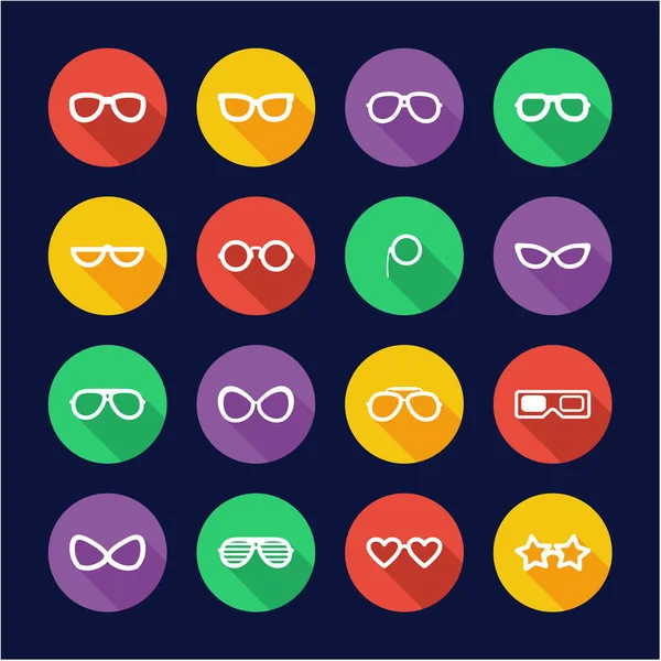 Ícones de óculos Círculo de design plano — Vetor de Stock