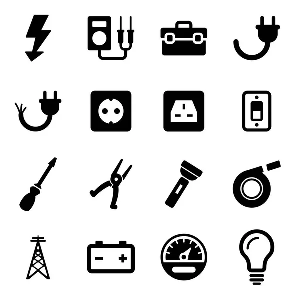 Iconos electricistas Blanco y Negro — Vector de stock