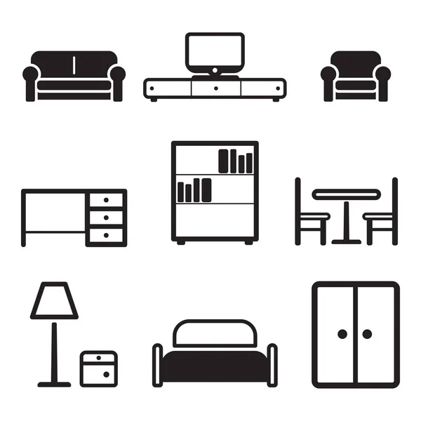 Iconos de muebles Blanco y Negro — Vector de stock