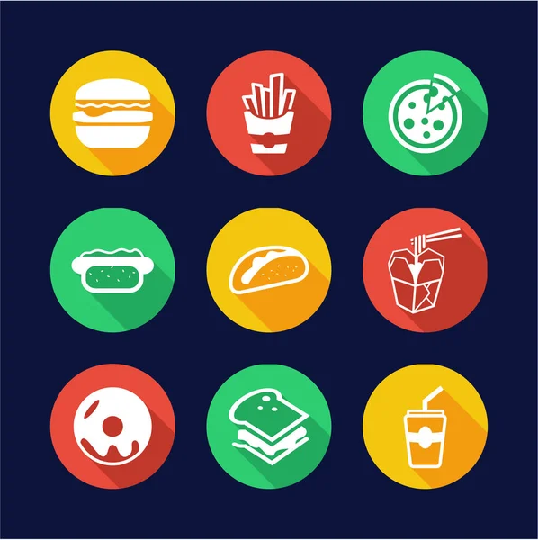 Fast Food Icons Flat Design Circle — Stock Vector