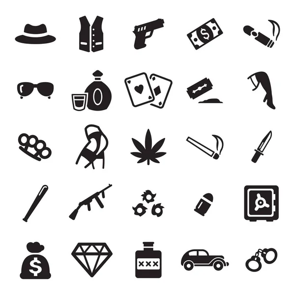 Gangster Icons Black & White — Stock Vector