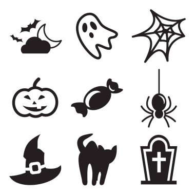 Cadılar Bayramı simgeler siyah ve beyaz