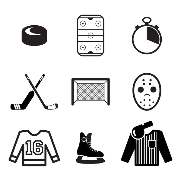 Iconos de hockey blanco y negro — Vector de stock