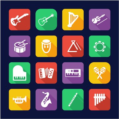 Müzik aletleri simgeler düz tasarım