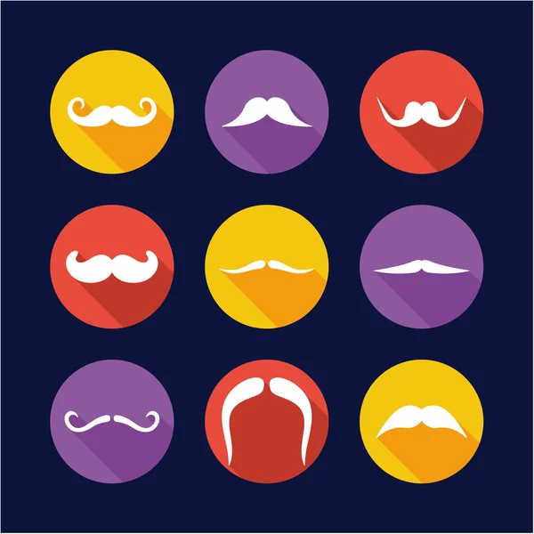 Ícones de bigode Círculo de design plano — Vetor de Stock